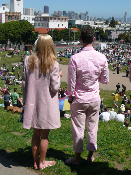 Young couple dressed in pink