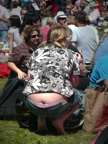 Back of woman showing crack of butt