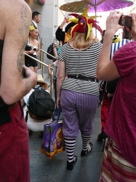 photo from st. stupid's day parade of woman in stripes