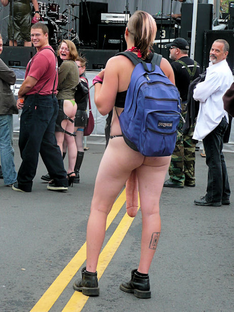 woman in naked man costume