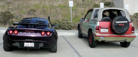 rear end of Ferrari Lotus and geo tracker